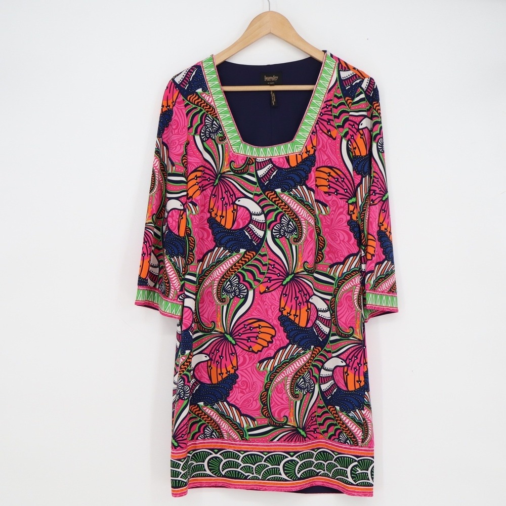 Laundry by Shelli Segal Pink Butterfly Print Square Neck Shift Dress Size 6 - Picture 2 of 6
